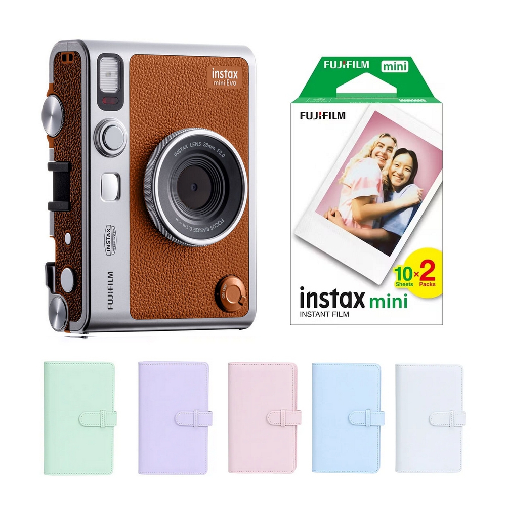 FUJIFILM instax mini EVO Brown + 20 Photos + Album